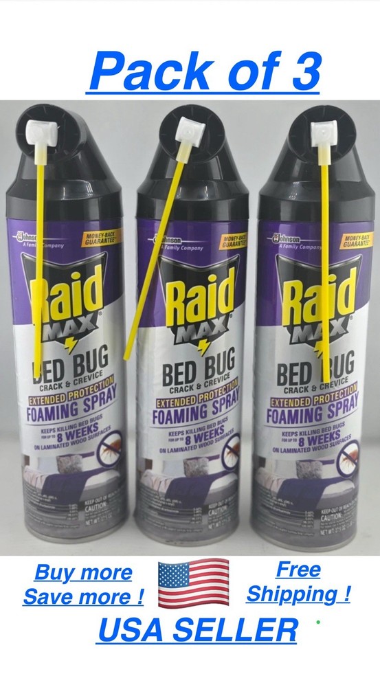 Raid Max Bed Bug Foaming Spray Crack Crevice 17.5 oz Extended Protection ( 3pc
