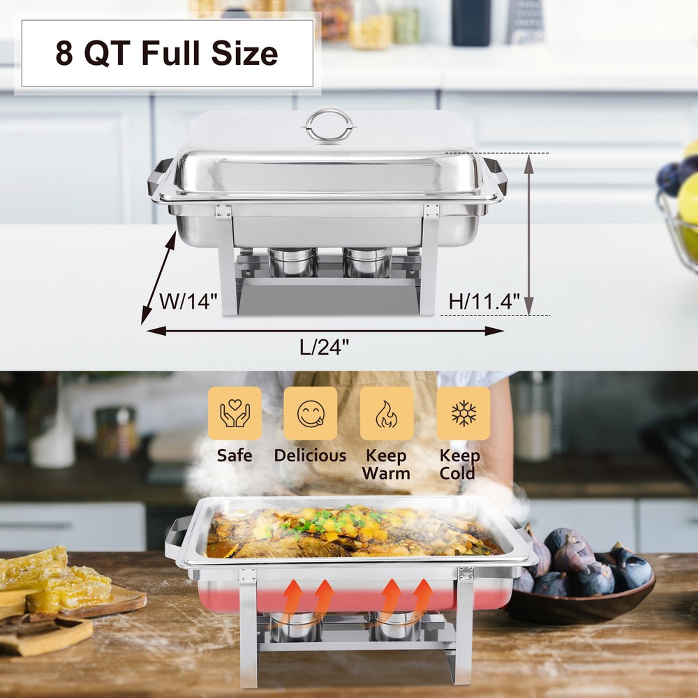 Chafing Dish 2 Packs Stainless 8 Quart Steel Rectangular Chafer Full Size Buffet