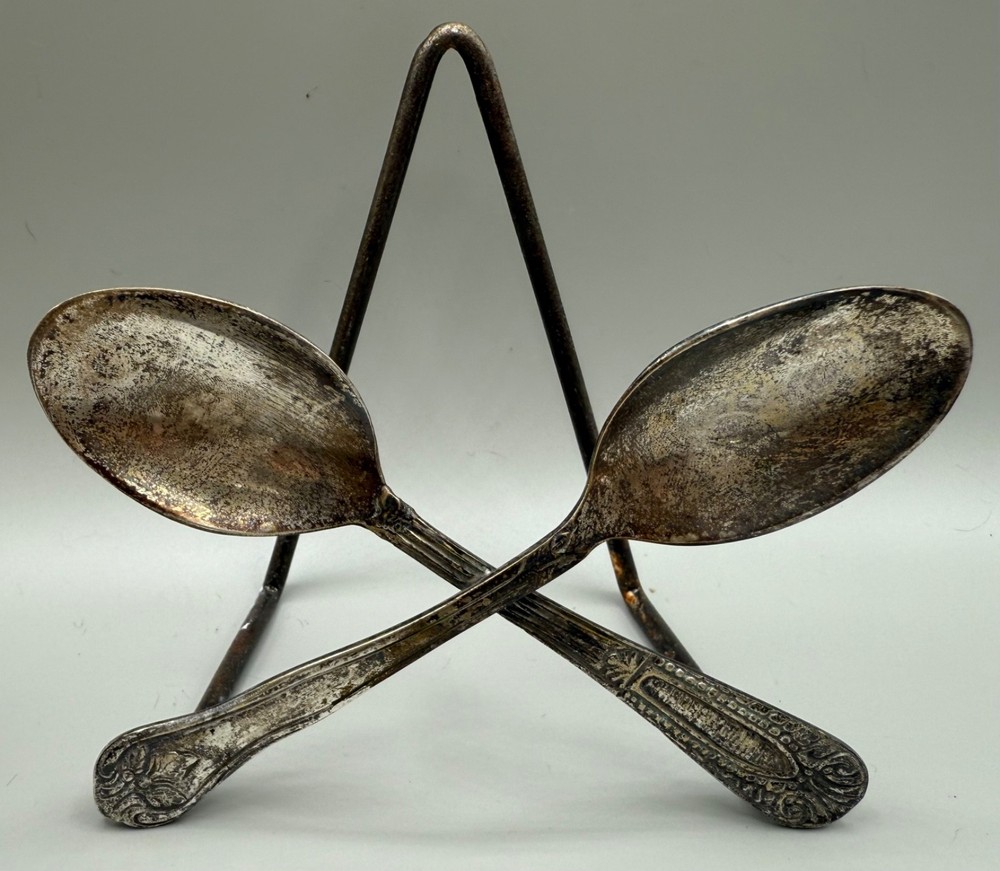 Vintage Silver Plated Spoon Napkin Holder Plate Display Stand Table Ware Home