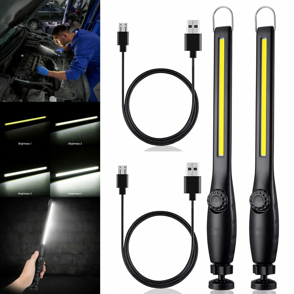 2 Pack USB Rechargeable LED COB Work Light, Slim & 360° Rotatable Magnet Torch