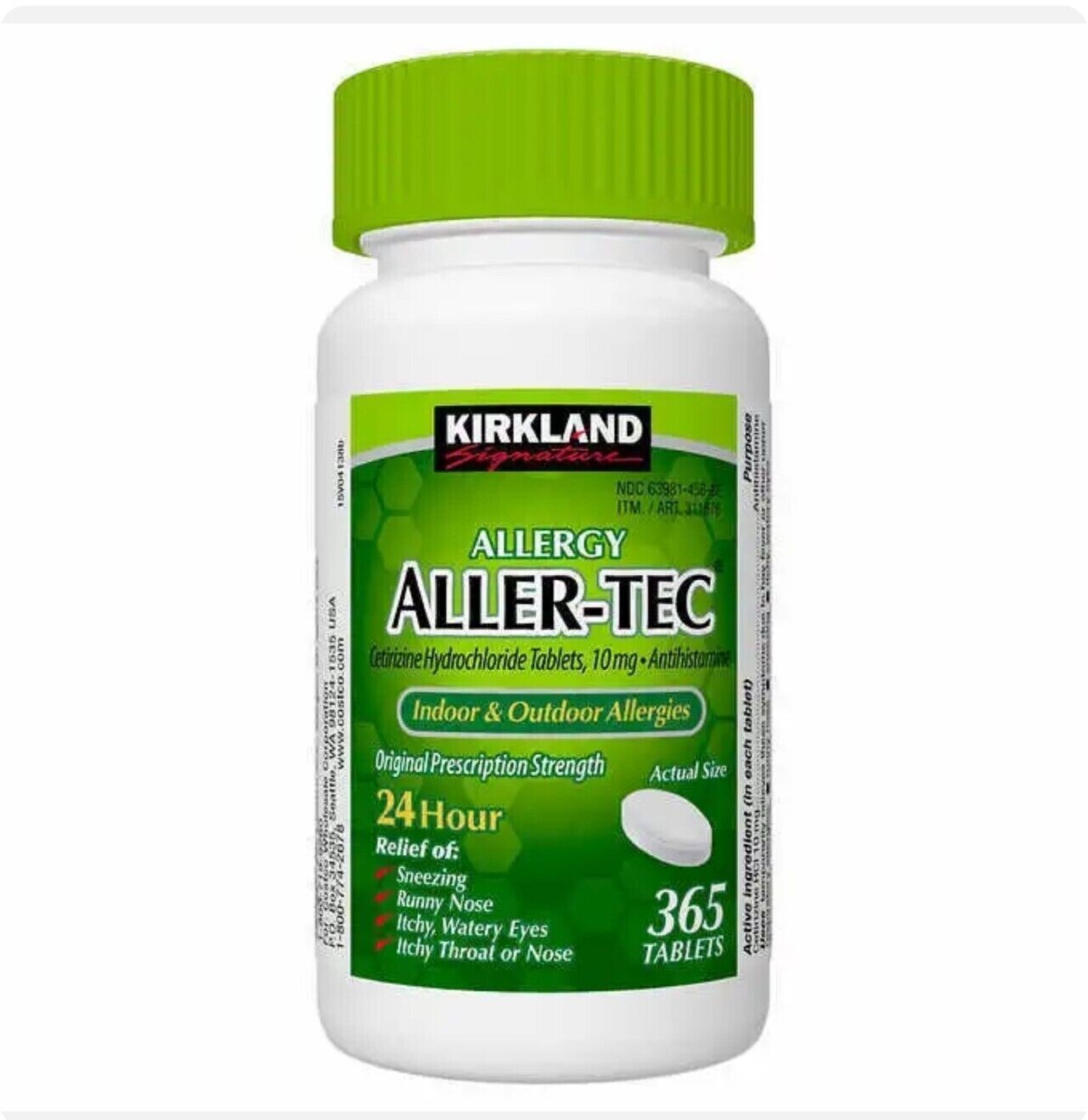 Kirkland Allergy Aller-Tec Cetirizine 10mg Antihistamine 365ct Compare to Zyrtec