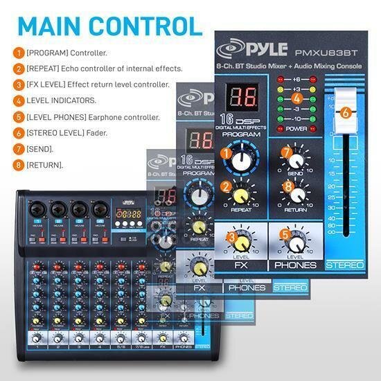 Pyle PMXU83BT Bluetooth 8 Ch. Studio / DJ Controller Audio Mixer Console System