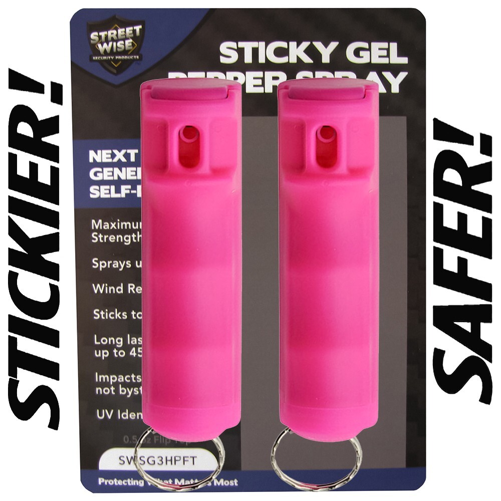 Streetwise STICKY GEL Pepper Spray (2 Pack) 1/2oz Flip Top Keychain Defense PINK