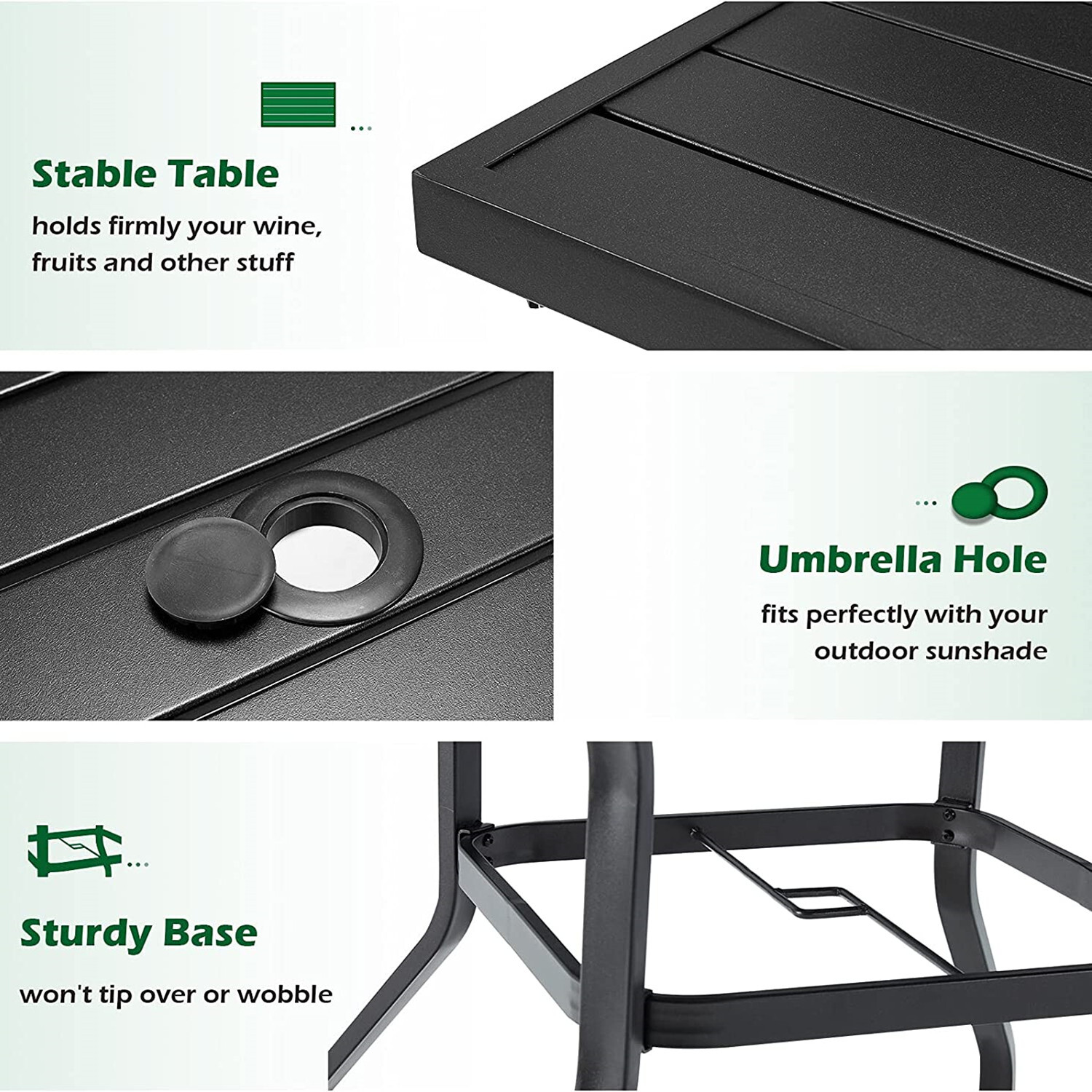 5 Piece Patio Furniture Set Outdoor Rectangle Metal Table Patio Dining Chair Set