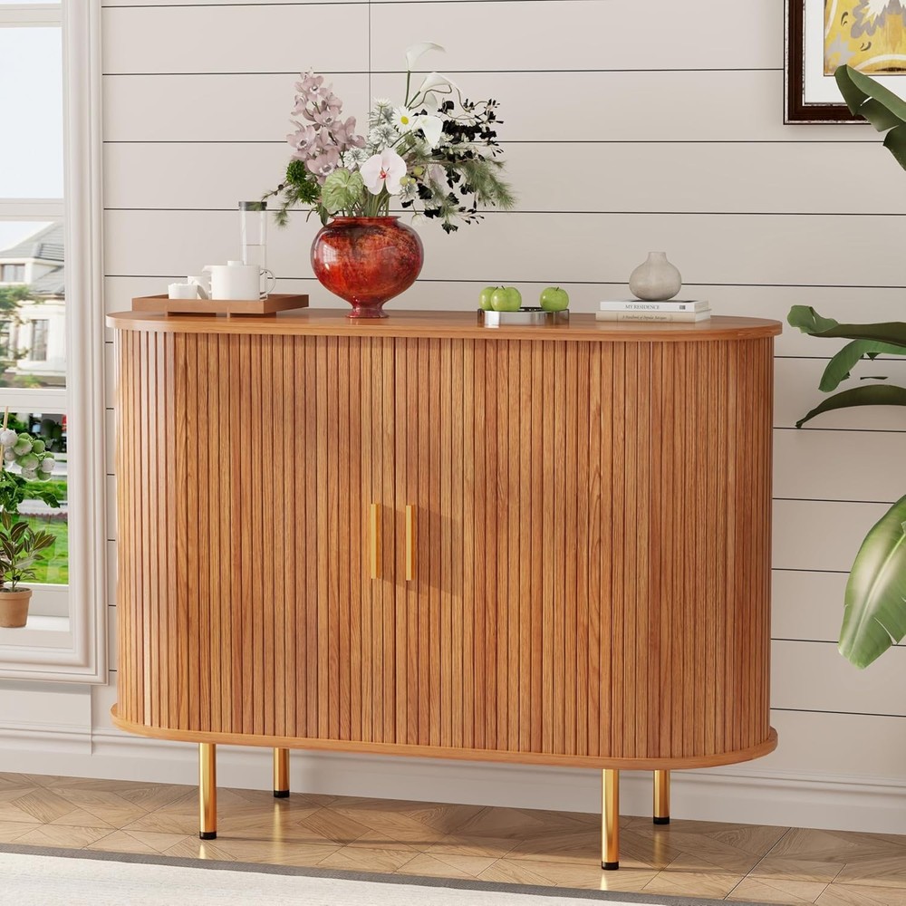 Sideboard Buffet Cabinet with Stora, Mid  Modern Fluted