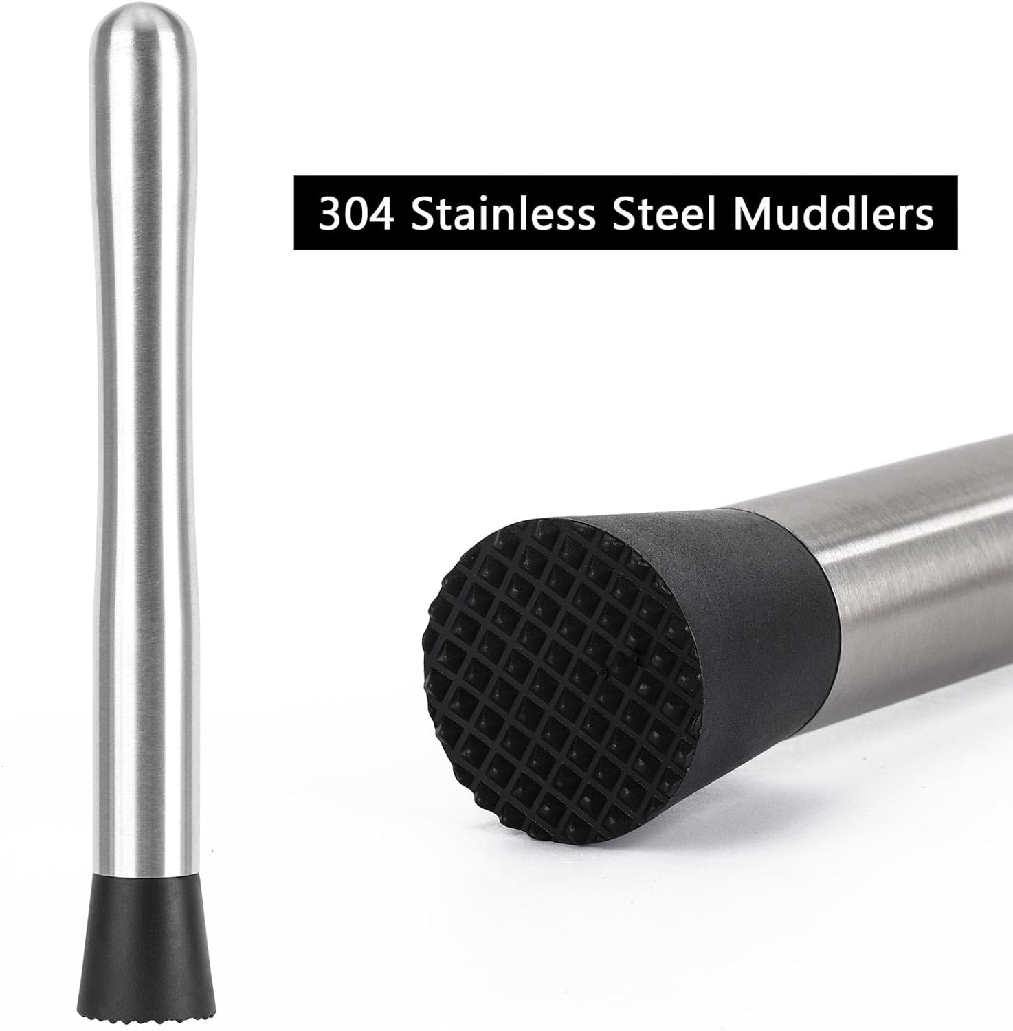 Muddlers for Cocktail Mixing Spoon Set of 10, 9.8 Inch 304 Silver