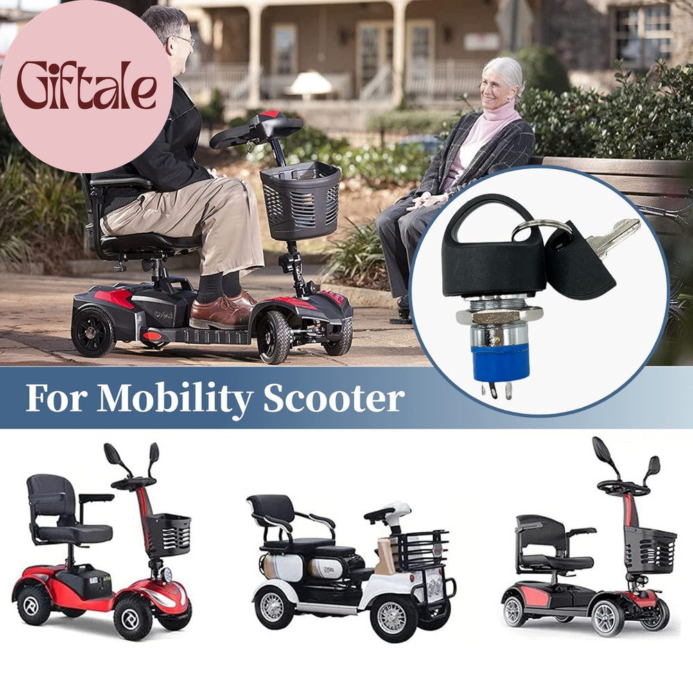 Ignition Switch with Key, Replacement Mobility Scooter Spare Start On/Off Igniti