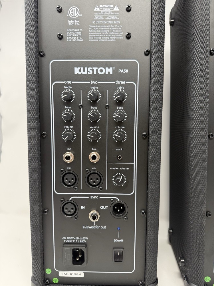2 Kustom PA50 Powered PA System Speaker - Tested And Working