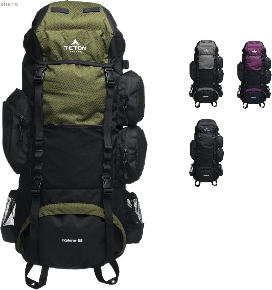 Teton 65L Explorer Internal Frame Backpack for Hiking,Camping,Backpacking,Olive
