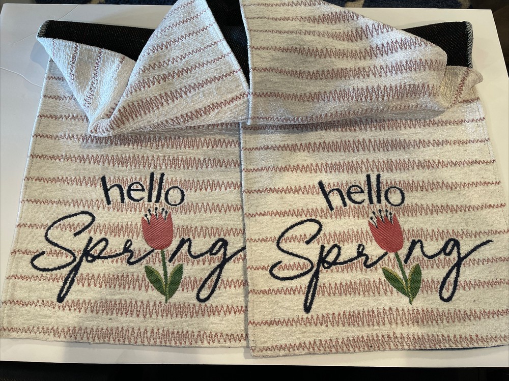 “Hello Spring” Table Runner white/pink 1ftx6ft