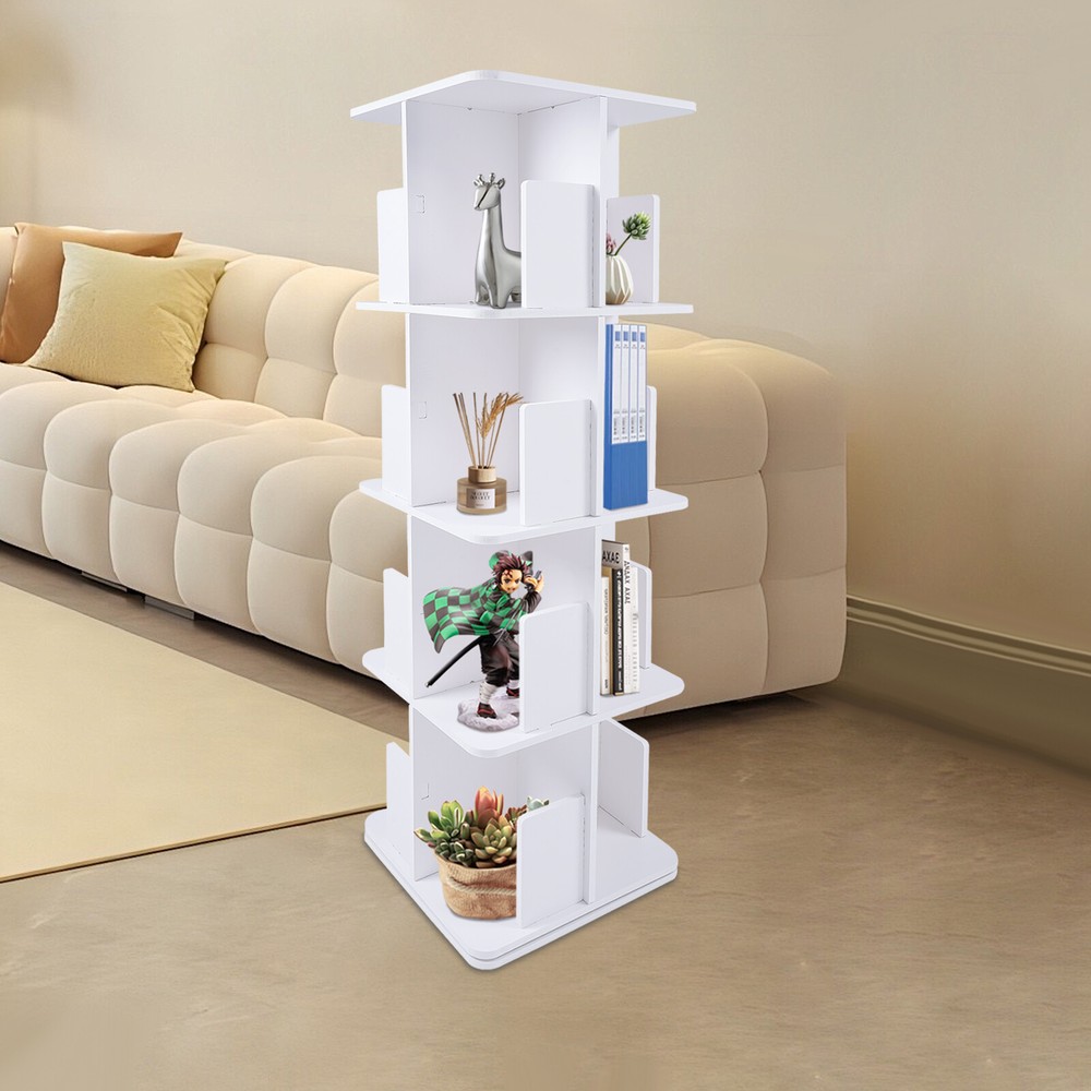 360° Rotating Bookshelf 4 Tier Standing Bookcase Small Corner Bookcase