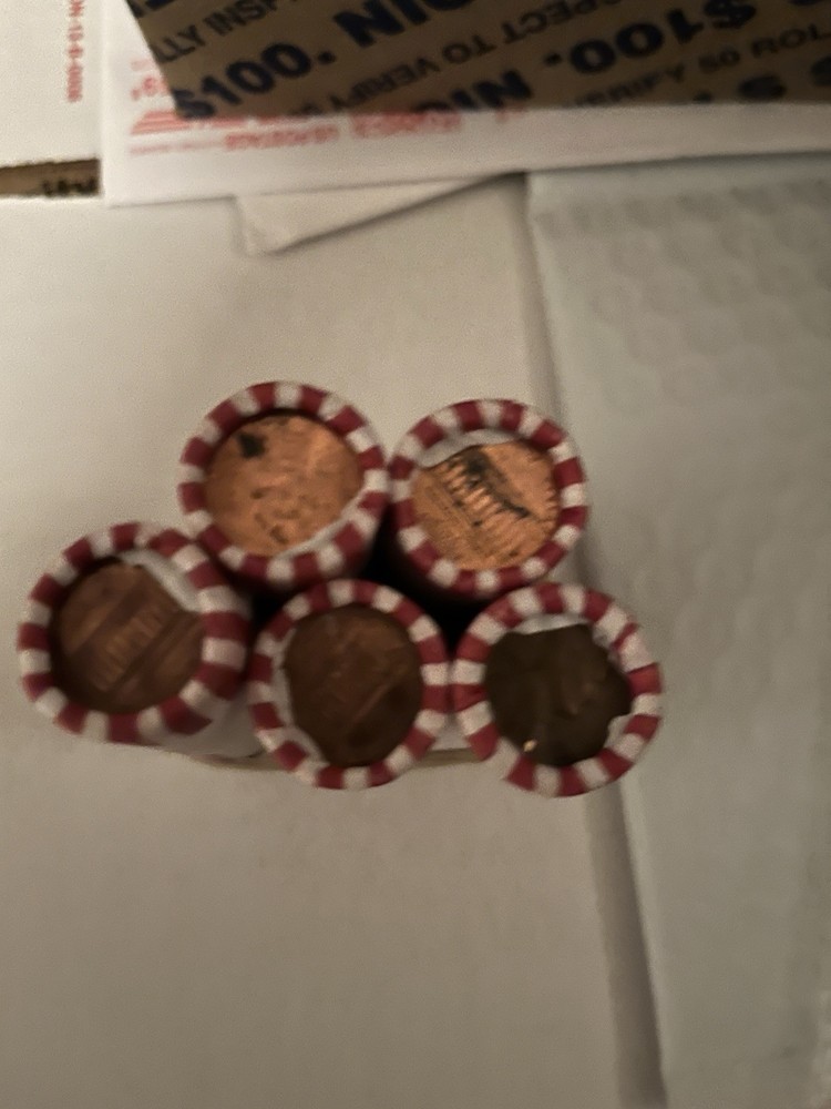 5 rolls Unsearched Penny Roll. Random Rolls From Sealed Box. errors? Wheats?