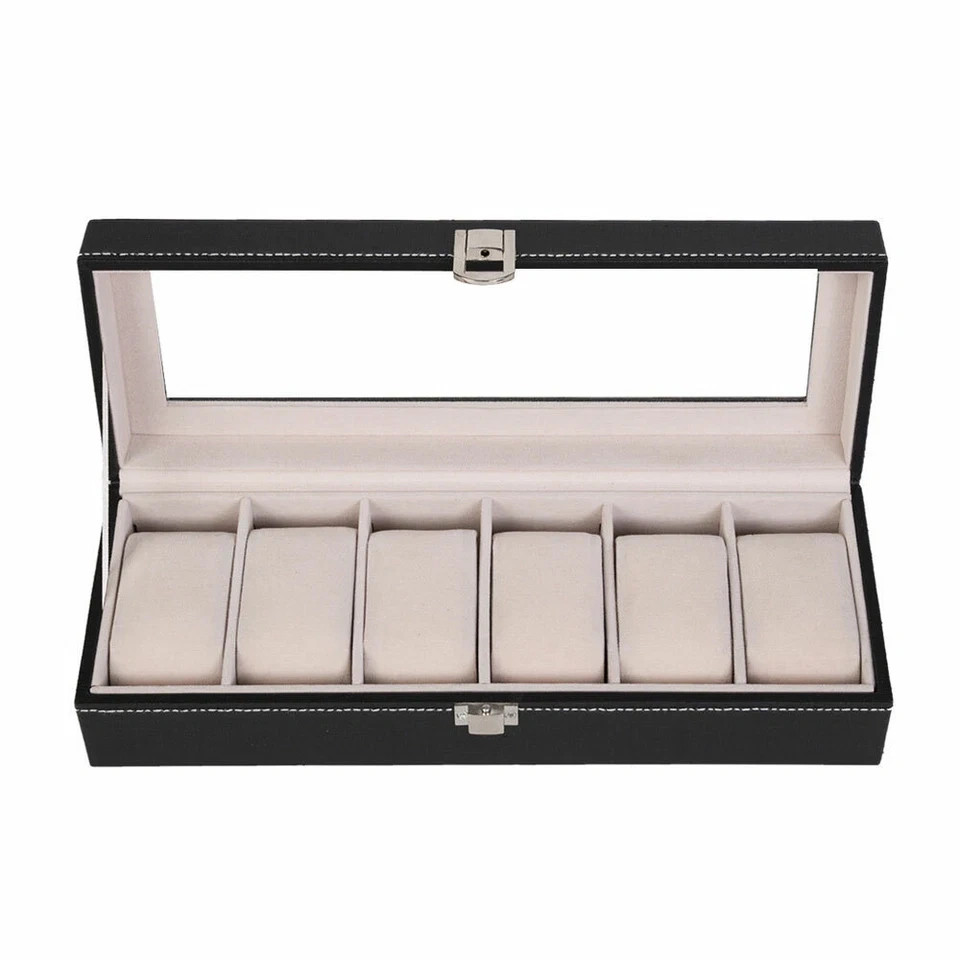 6 Slots Watch Box PU Leather Watch Case Jewelry Storage Watch Display Case Gift