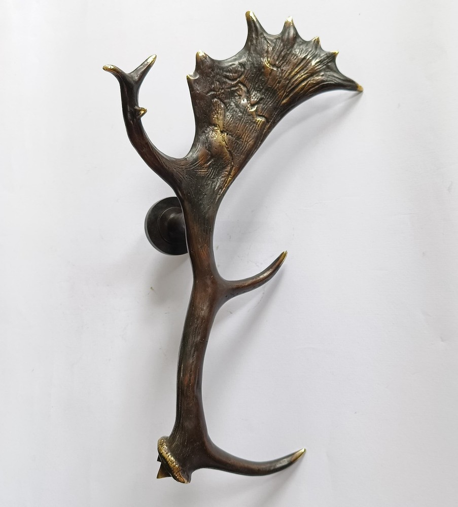 amazing BRASS Large Antler Moose Deer door pull hand made rustic heavy hook
