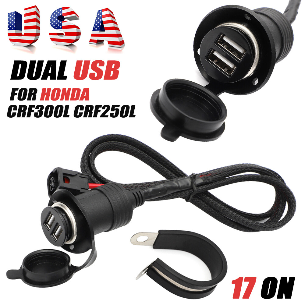 For Honda CRF300L CRF250L Rally Dual USB Outlet Charger Socket Power Port 17 On