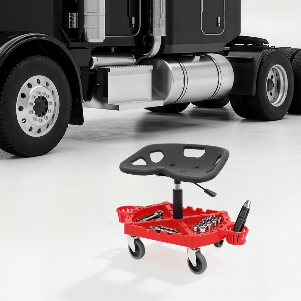 Adjustable Rolling Garage Stool with Tool Storage & Comfortable Seat