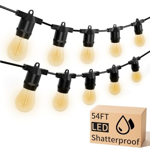 LED Outdoor String Lights, Shatterproof Waterproof 54Ft (Maximum 918Ft) 54FT