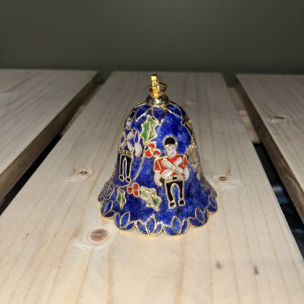Vintage Blue Cloisonné Bell Featuring Nutcrackers