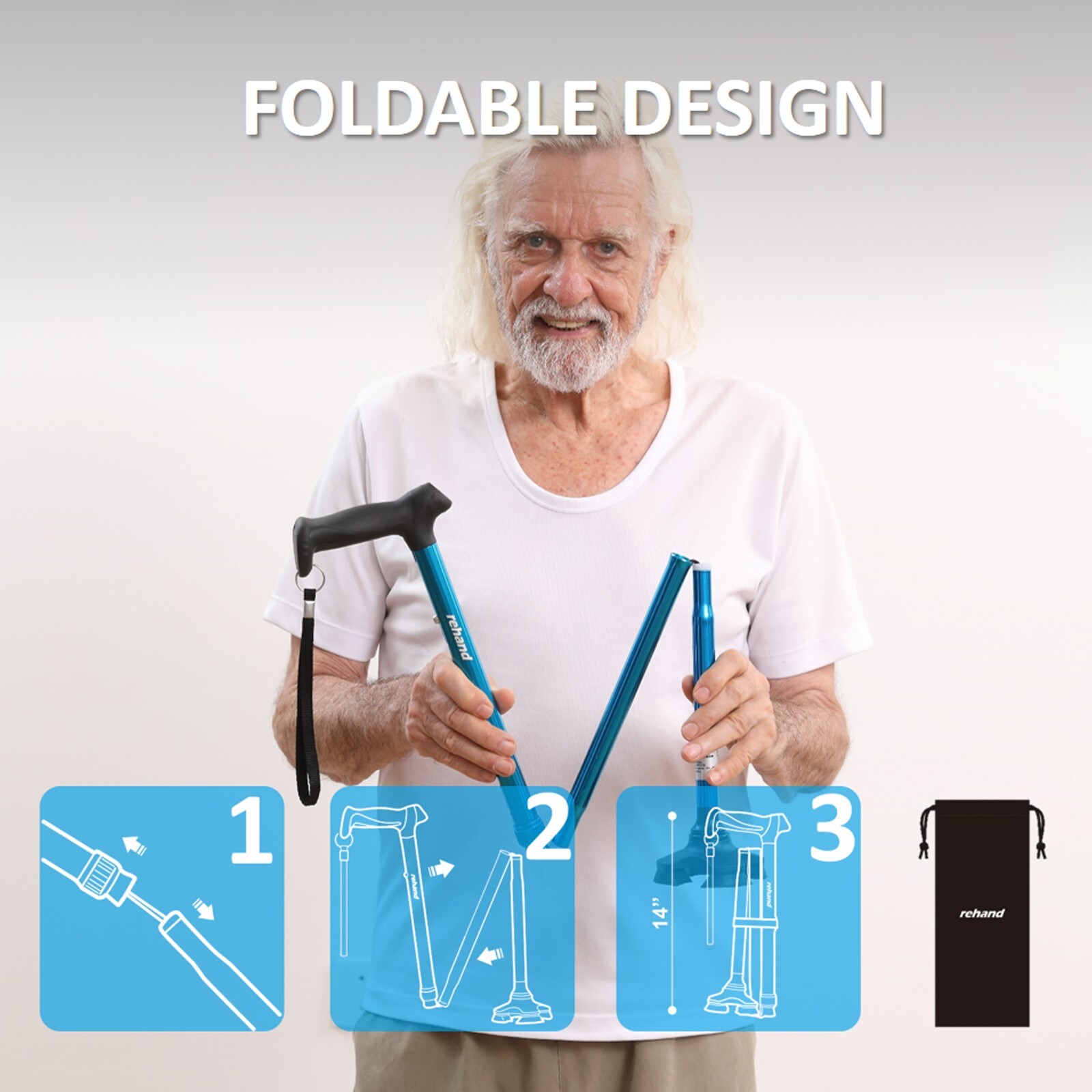 Foldable Walking Cane for Men & Women,Adjustable,Lightweight,Self Standing Pivot