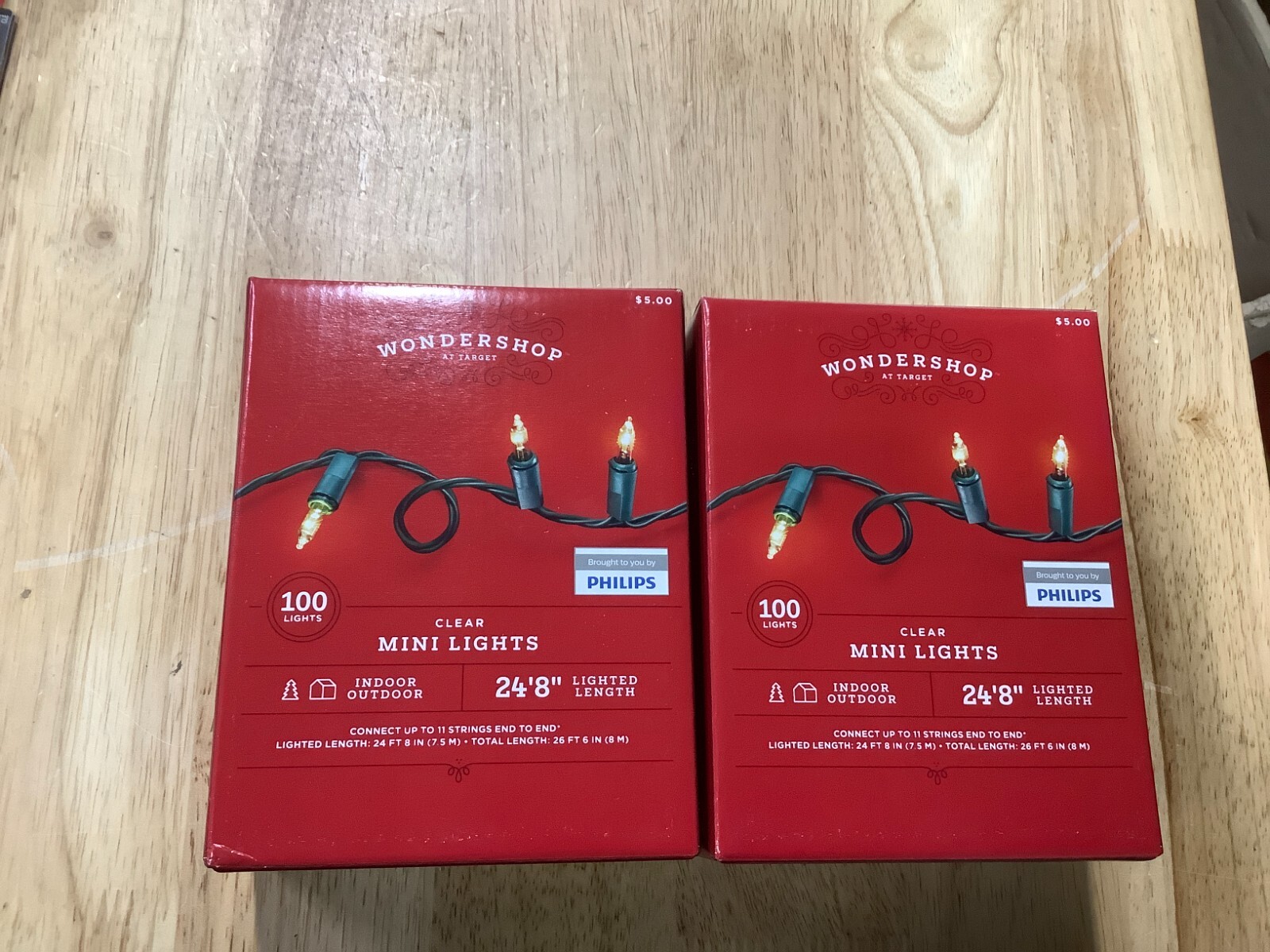 (2) Wondershop CLEAR Mini Christmas Lights (ea 24’8” 100 Lights) Indoor/Out