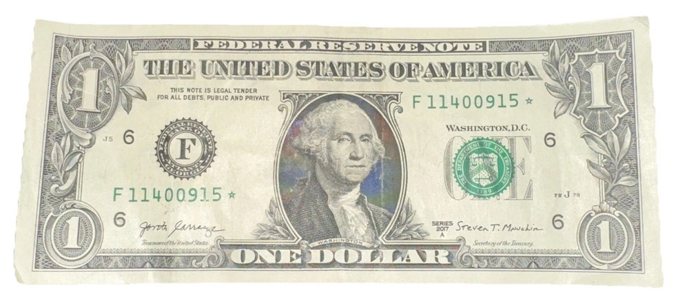 2017A $1 Dollar Bill With Stuck Digit Odometer Error on BOTH Serial Numbers!!