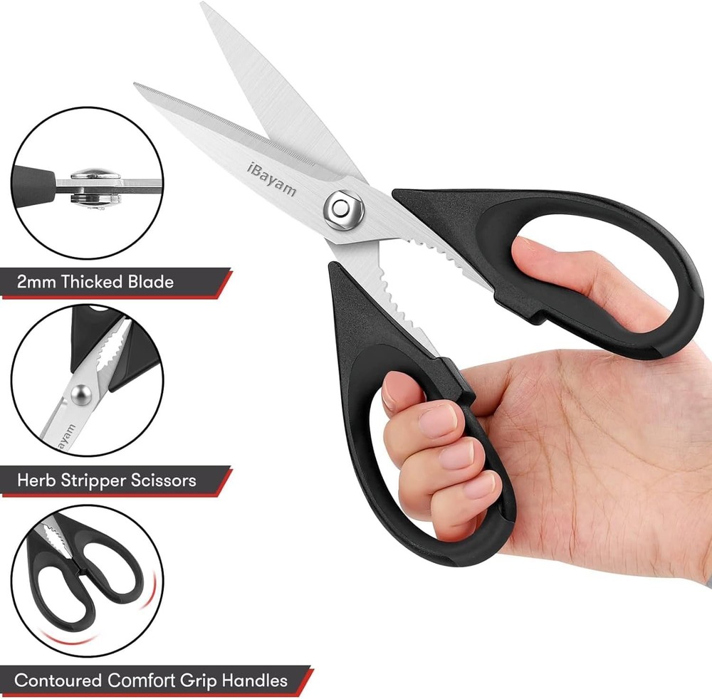 Black Kitchen Scissors 2 Pack Dishwasher Safe Multi-Purpose Cuts