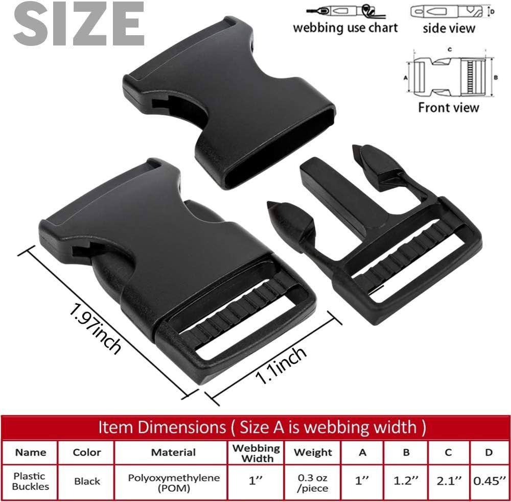 1 In Buckles 30 Pack Plastic Quick Release Parachute Buckles Backpack Strap Blac