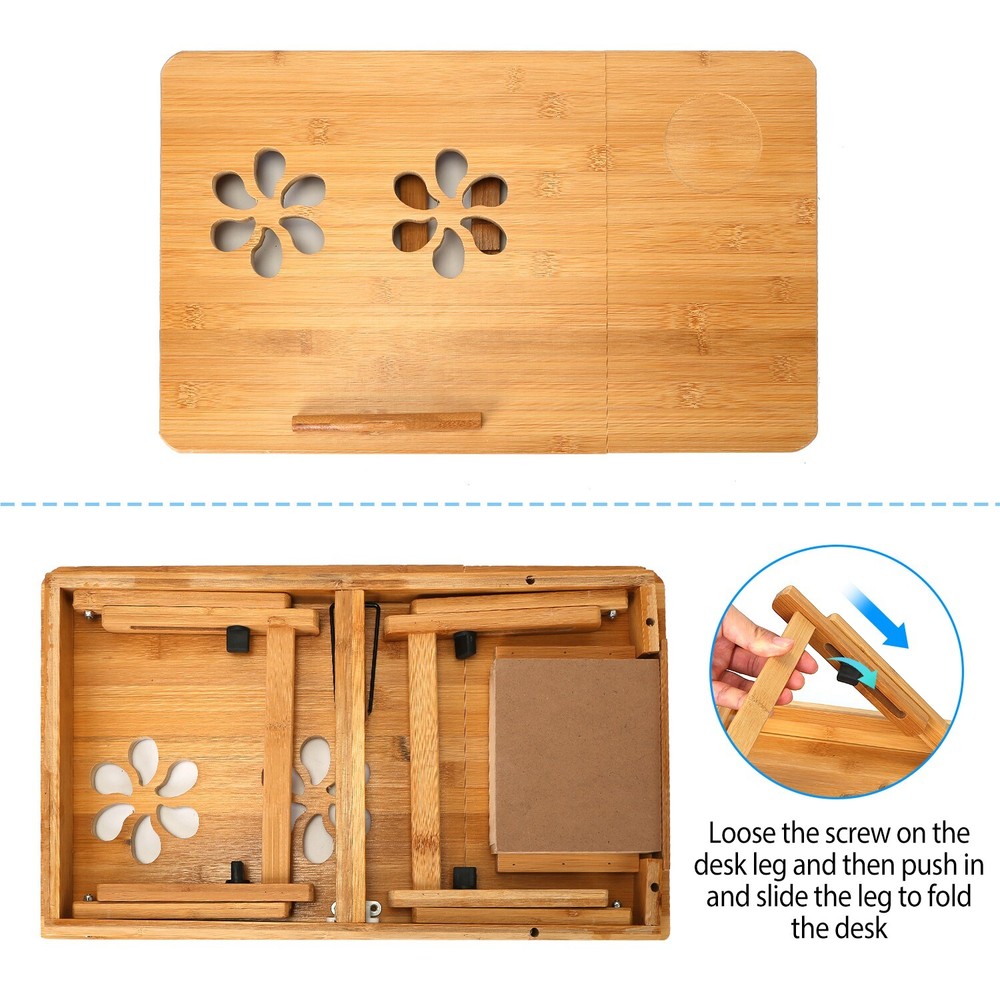 Bamboo Folding Laptop Computer Notebook Table Bed Desk Bed Tray Adjustable Stand