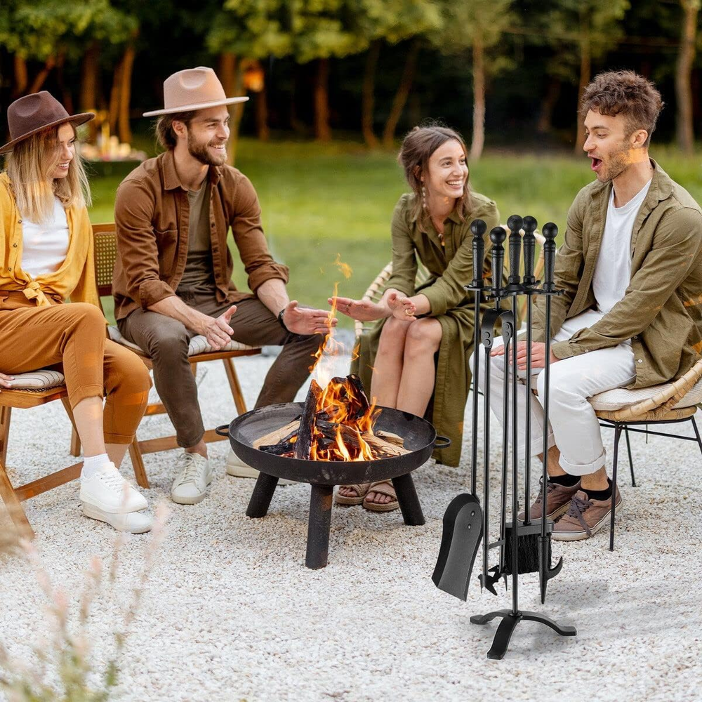 OGL 5 Pcs Fireplace Tools Sets, Firepit Poker Toolset with Accessories Include T