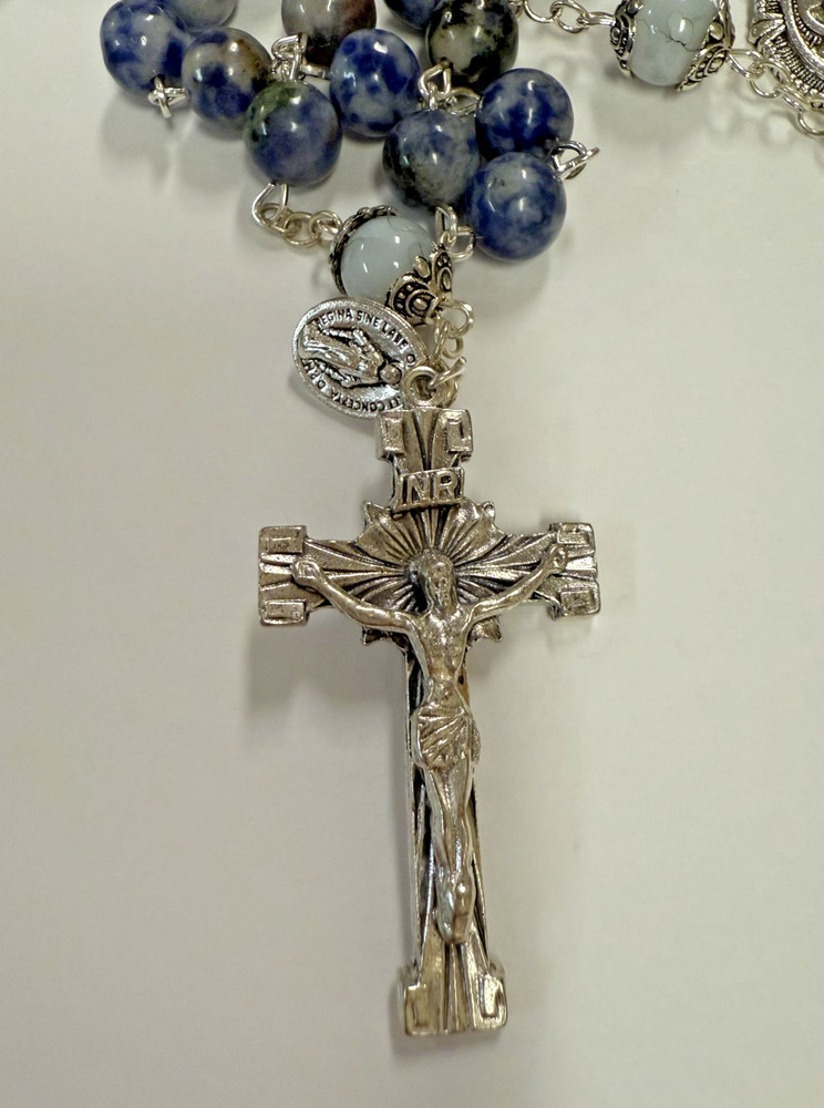 Blue Spot Stone Beads Rosary, New #Gftshp-55