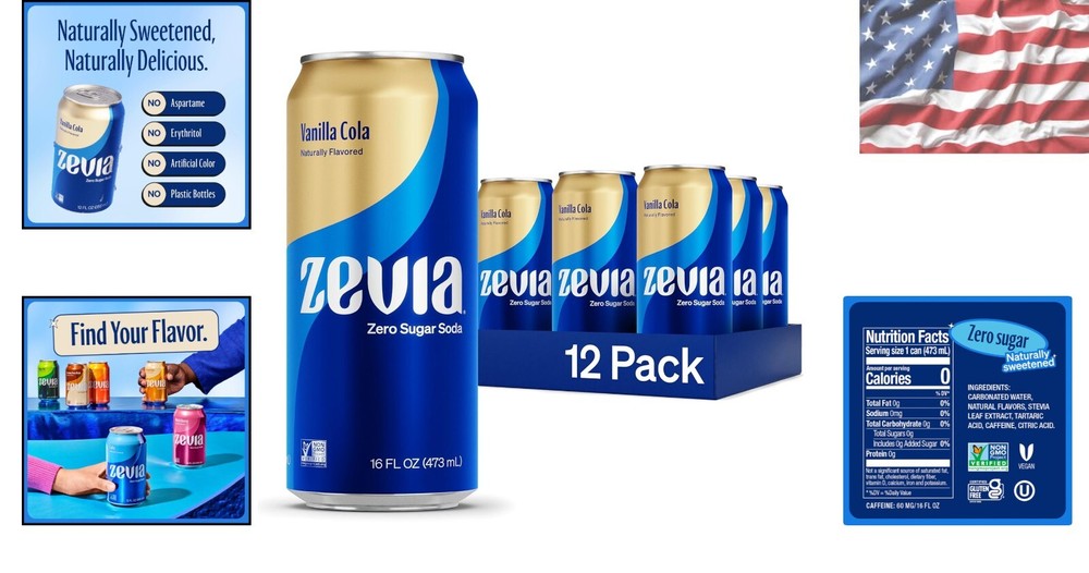12 Pack Zero Calorie Vanilla Cola Cans - Perfect for Hydration & Refreshment