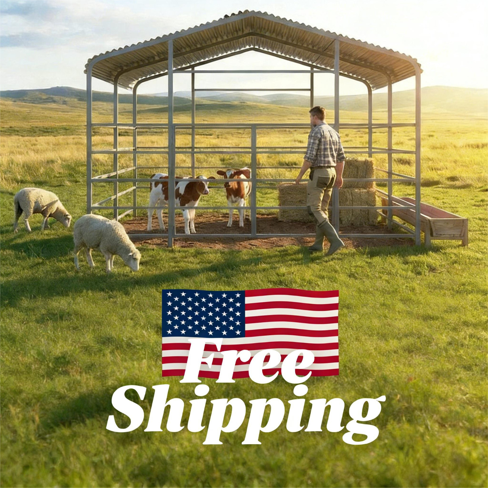 13x13FT Metal Farm Animal Shelter Livestock Shed Cowshed Outdoor Pasture Housing