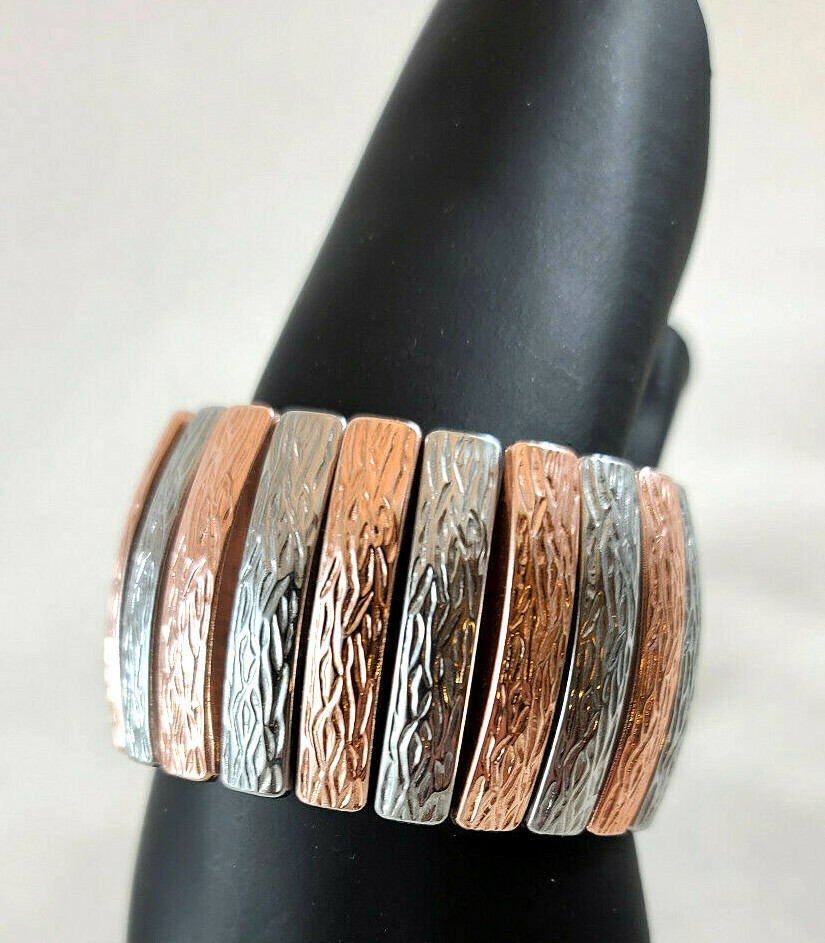 Retro Stretch Bracelet Copper/ Silver Tones