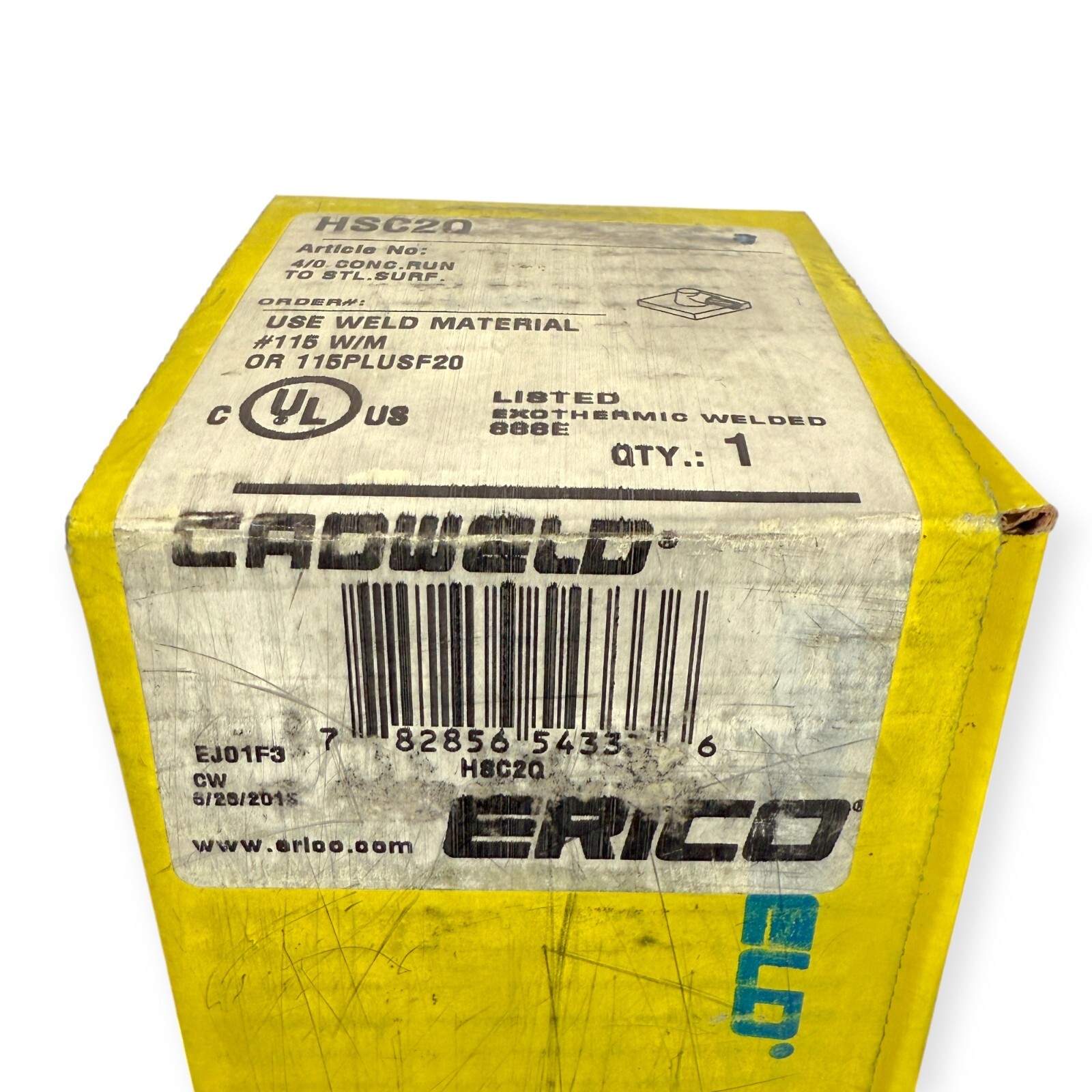 Erico Cadweld HSC2Q Graphite Mold 4/0 Concentric to Steel Pipe Flat Surface 115