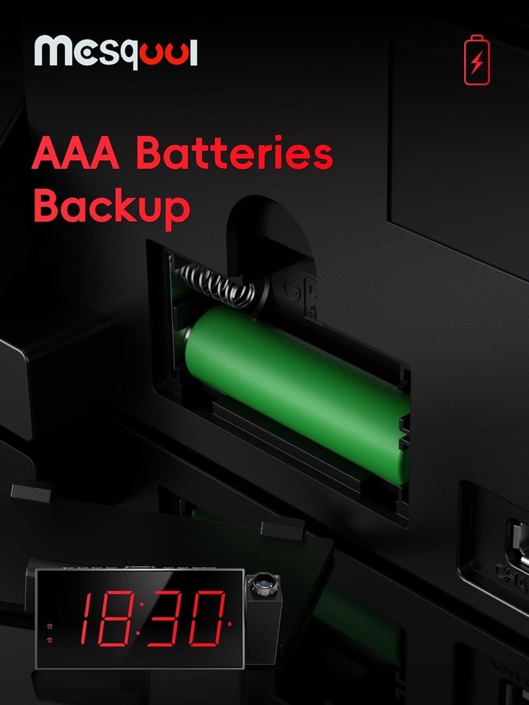 Rotatable Projector Alarm Clock, Clear Display, USB Charger