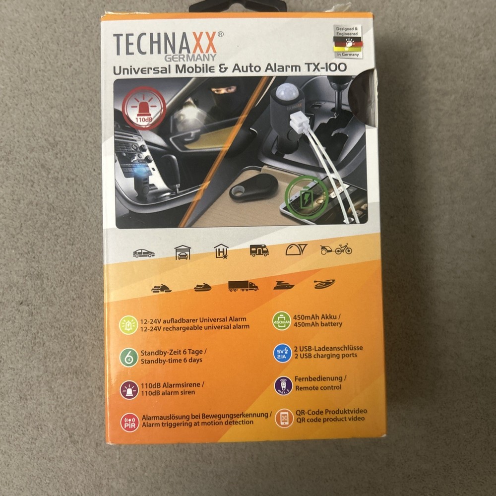 Technaxx Car Keyless Alarm with Charging Function TX-100-26.25 ft Motion Sensor