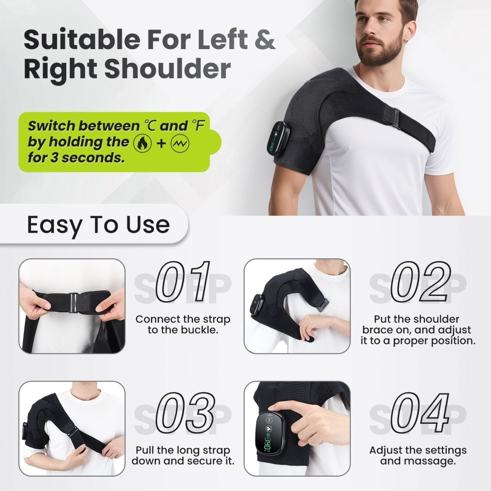 Electric Heated Shoulder Brace Massager Rotator Cuff Support Compression Wrap US