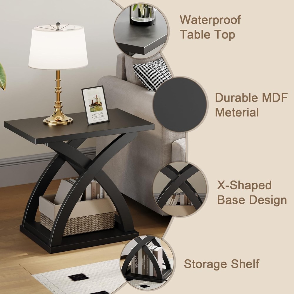 X-Design Side Table Living Room End Side Table End Table with Storage Shelf