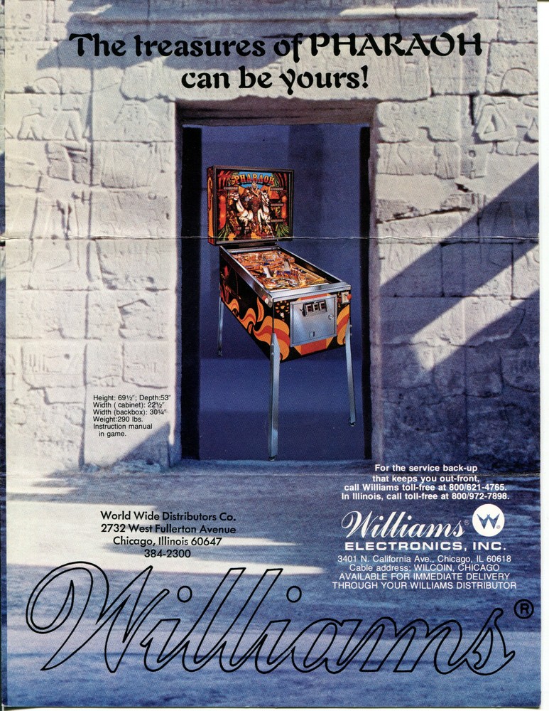 Pharaoh Williams Pinball Flyer / Brochure / Ad