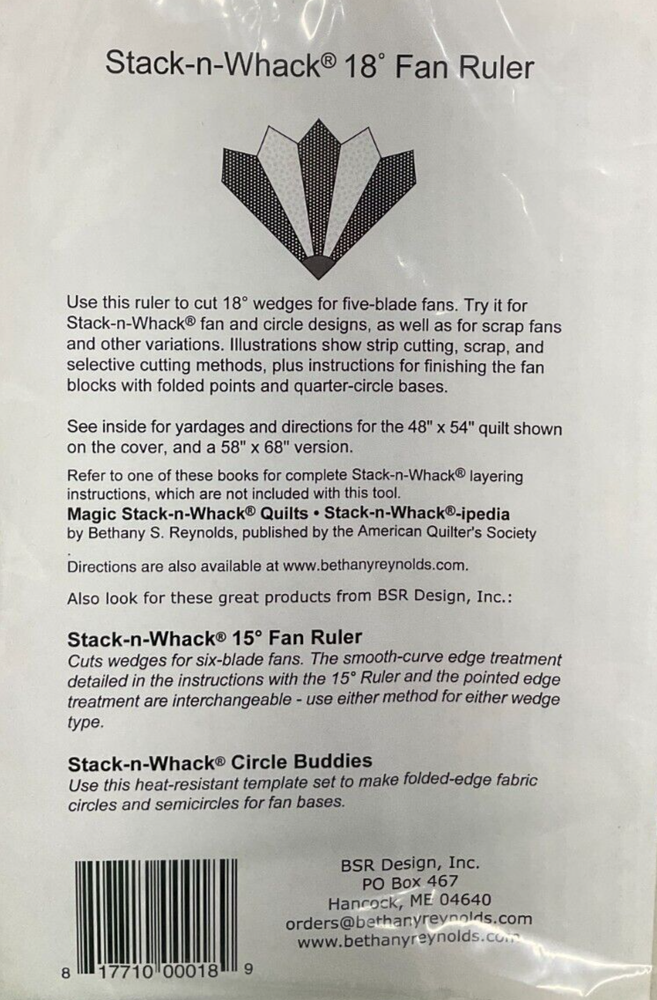 BSR DESIGNS - STACK-N-WHACK 18 DEGREE FAN RULER & PATTERN