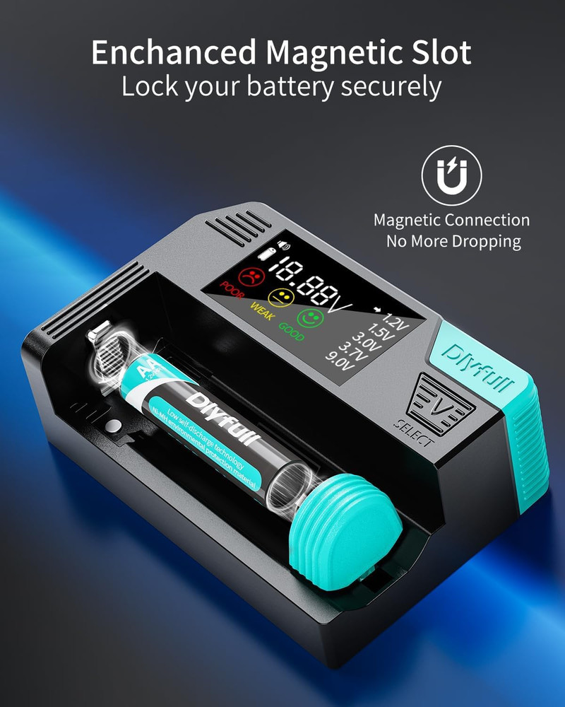 Dlyfull Universal Battery Tester with LCD for Multiple Battery Types, Cable Incl
