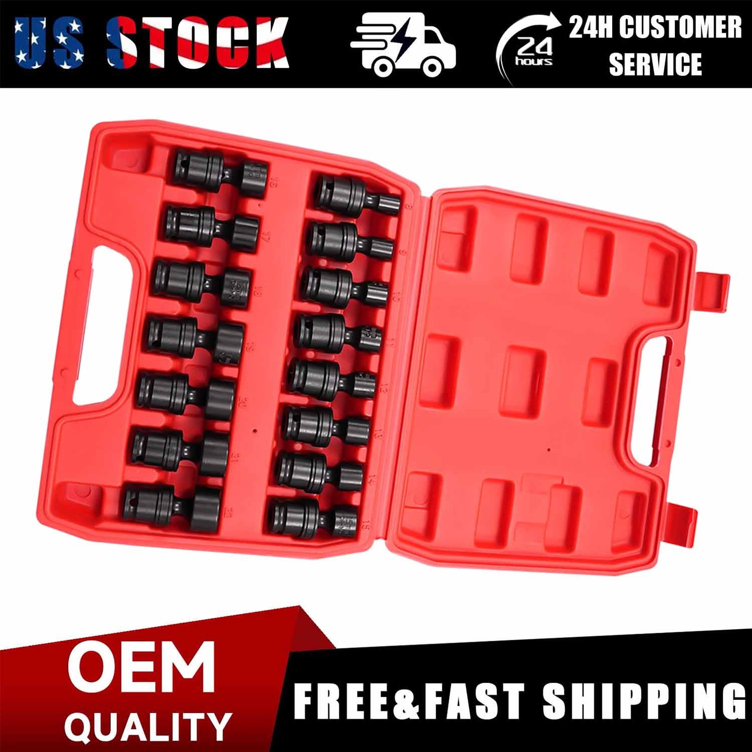 NEW 15-Piece 3/8" Drive Shallow Impact Universal Joint Socket Set, Swivel Socket