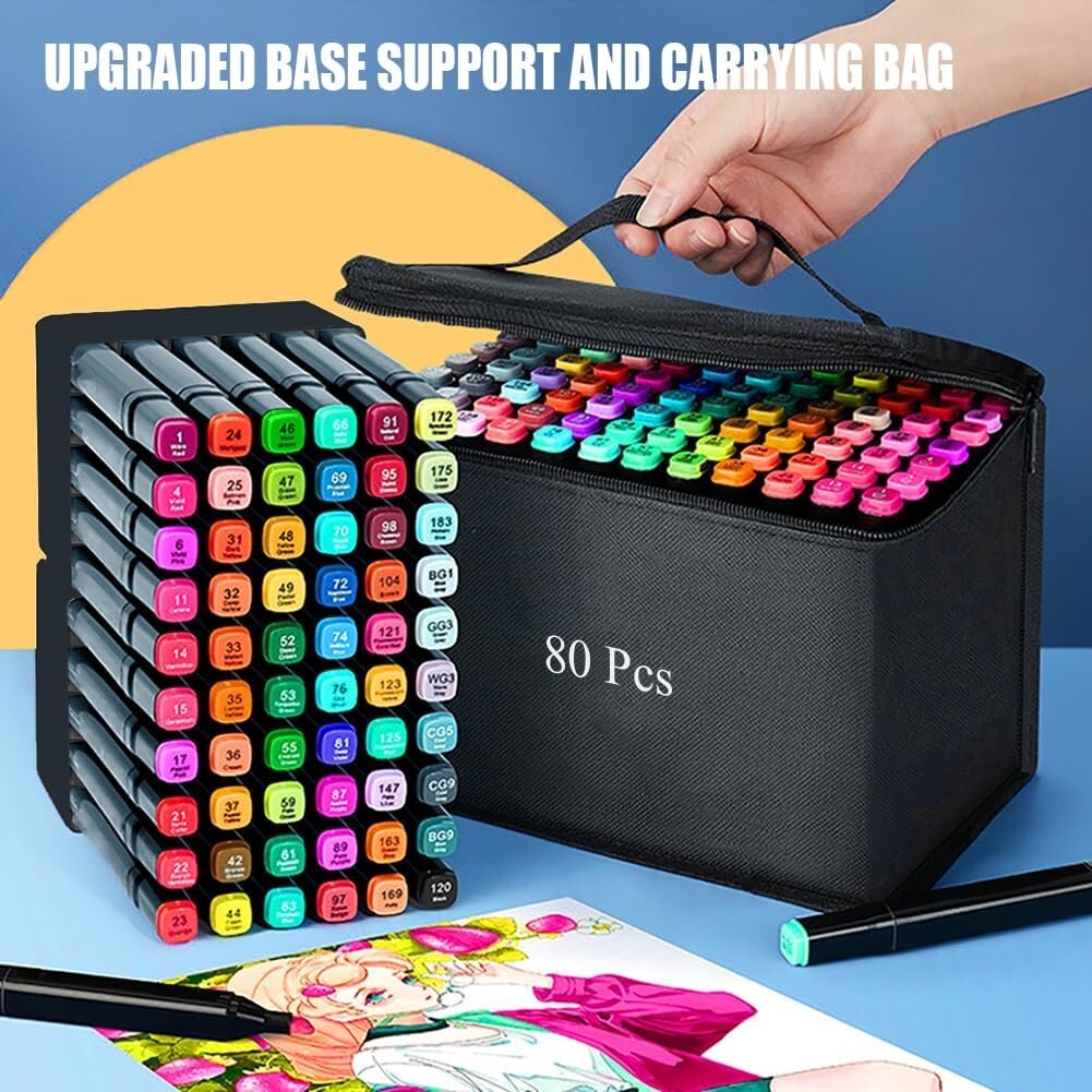 80 Colors Art Drawing Markers Set for Kids Adults Dual Tip Alcohol Markers Gifts