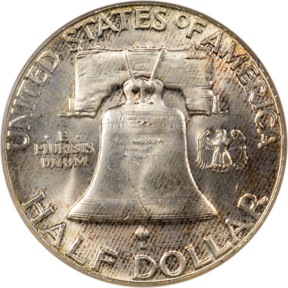 1960 Franklin Half Dollar - NGC MS65 - Kraft Envelope Toned Reverse!