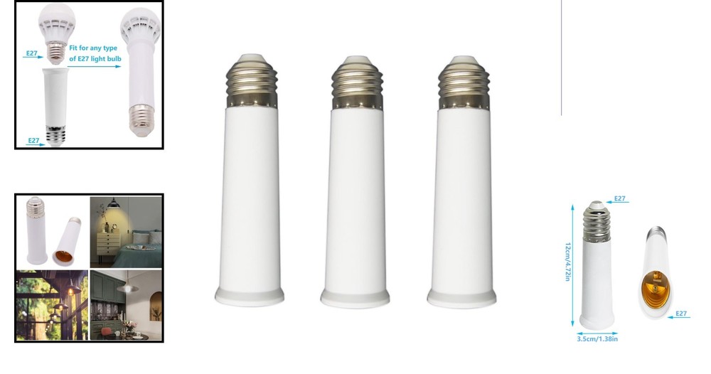 Flame Retardant E26 Socket Extender 3-Pack – 4.72-Inch Adapter for Safe Lighting