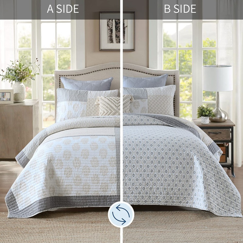 Finlonte Quilt Set King Size - 100% Cotton King Comforter Set, Patchwork Beds...