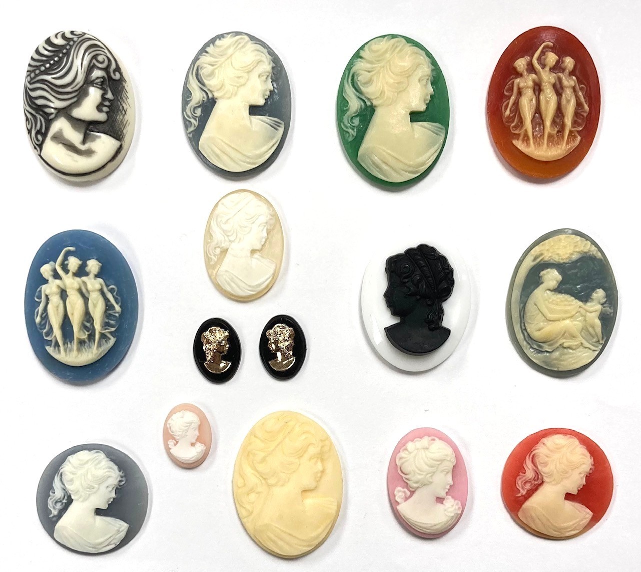 15 Vintage Acrylic Cameos (Hong Kong Japan West German) DIY Jewelry Making C81