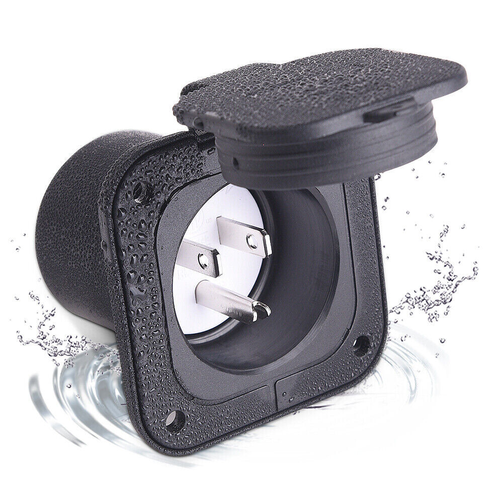 15 Amp Flanged Inlet 125V NEMA 5-15 RV Shore Power Inlet Plug w/Waterproof Cover