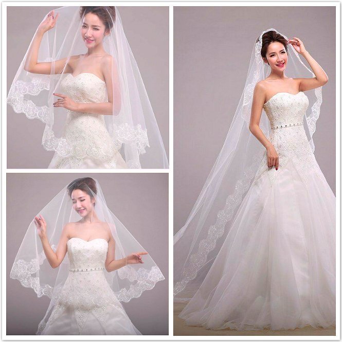 10Ft Long White Wedding Bridal Veils with Embroidery Lace Edge Bride Supplies US