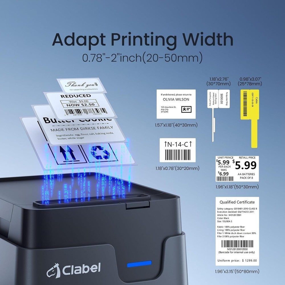 CLABEL Desk Bluetooth Barcode Label Printer: 221D Label Maker with 2 Inch Print